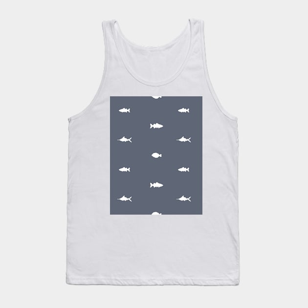 Blue white fish hand drawn silhouette pattern Tank Top by essskina